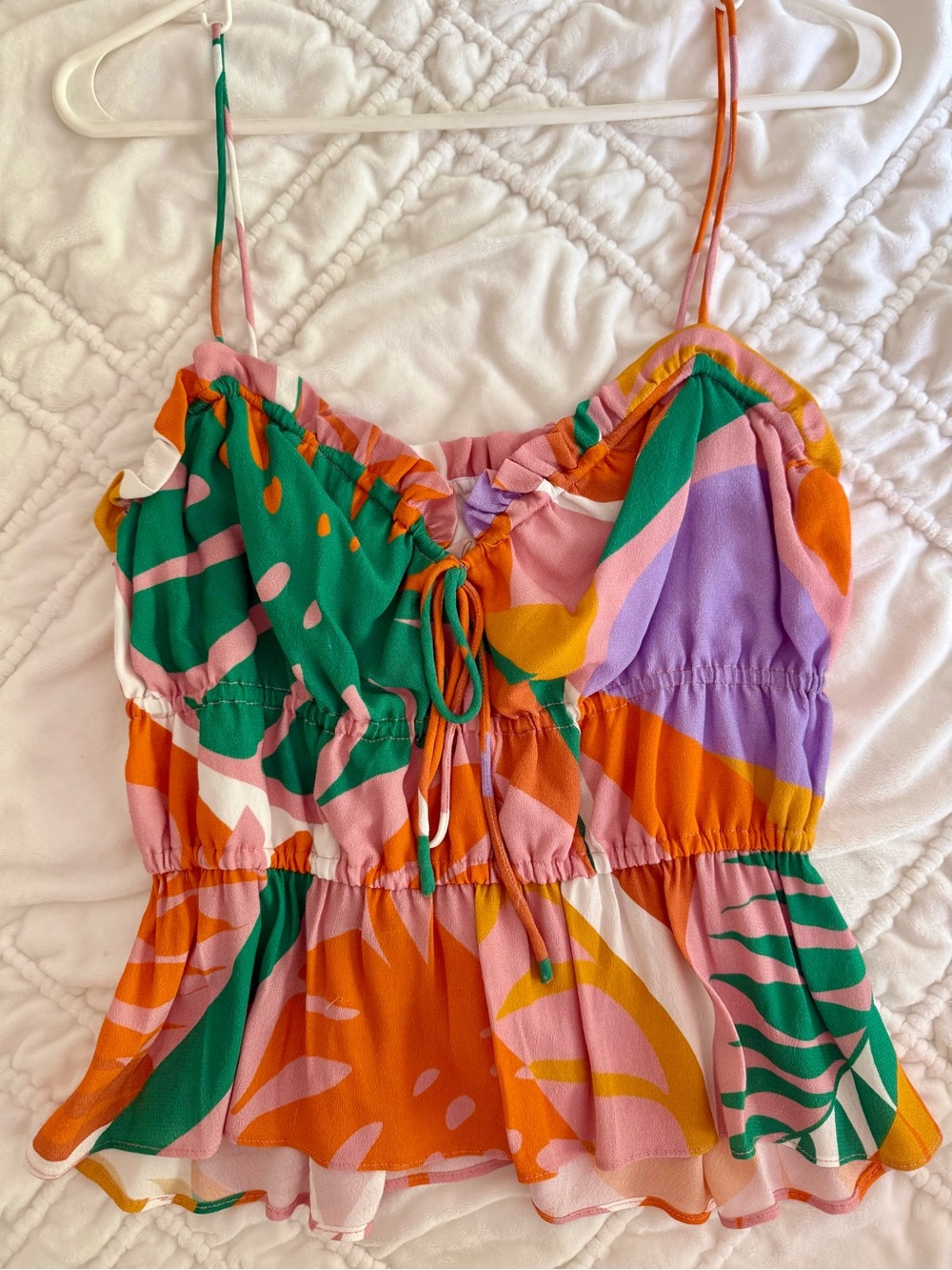 Hutch Tropical Print Spaghetti Strap Peplum Top